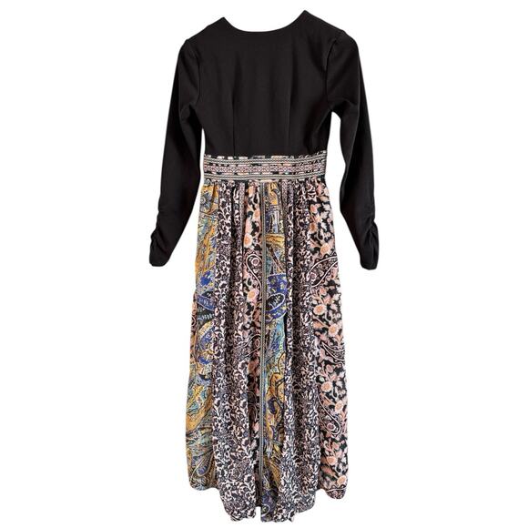 Anthropologie Floral Embroidered Deep V Neck Maxi Dress Floral Paisley Size 0 - Picture 6 of 12